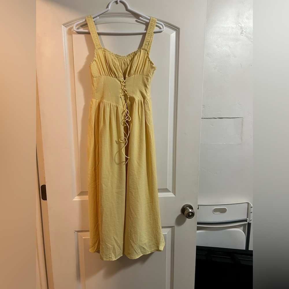 NWT commense milkmaid‎ coquette corset dress size medium butter yellow